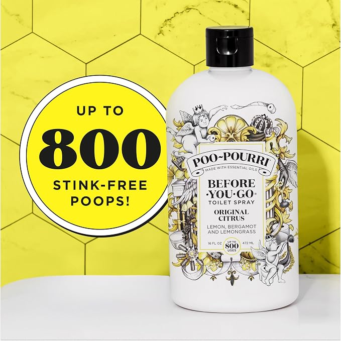 Poo-Pourri Before-You-Go Toilet Spray Refill, Original Citrus, 16 Fl Oz, Up to 800 Uses, Bathroom Odor Deodorizer with Essential Oils for Home or Work, Lemon, Bergamot and Lemongrass Scent - Image 9