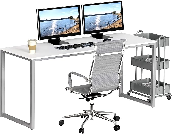 SHW Mission 55-Inch Home Office Computer Desk, White - Image 6