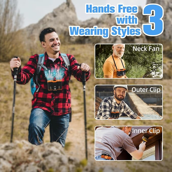 12000mAh Portable Waist Fan, 6 in 1 Rechargeable Wearable Belt Clip Fan with Flashlight & Detachable Power Bank, Strong Airflow Body Fans Neck Fans Hands-Free 30H Cooling for Hiking Cruise Courier - Image 8