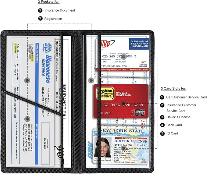 TOURSUIT Car Registration & Insurance Card Holder, Carbon Fiber Black | Vehicle License Document Organizer, Glove Box Compartment, Interior Car Accessories, For Women Men - Image 2