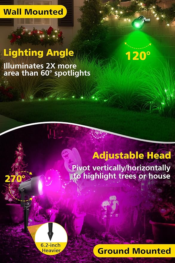 T-SUN Smart Color Changing Landscape Lights, RGBW Spotlights Outdoor with App & Remote, Music Sync, 16M Colors, Timer, Dimmable Waterproof Spot Light for Yard Garden Tree, Set of 2 - Image 7