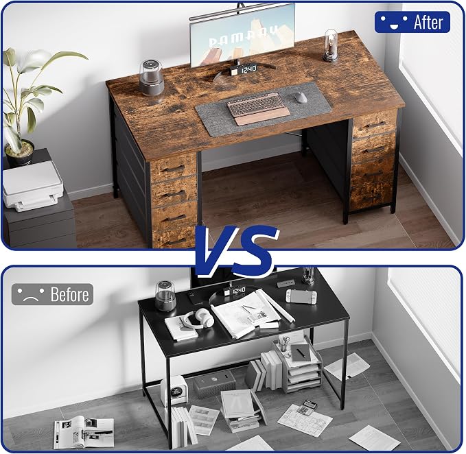 Pamray 47 Inch Computer Desk with 8 Fabric Drawers for Home Office Work | Ample Storage, Space-Saving, Suitable for Home Office Bedrooms Dorm Living Rooms for Study, Writing, Work - Image 6