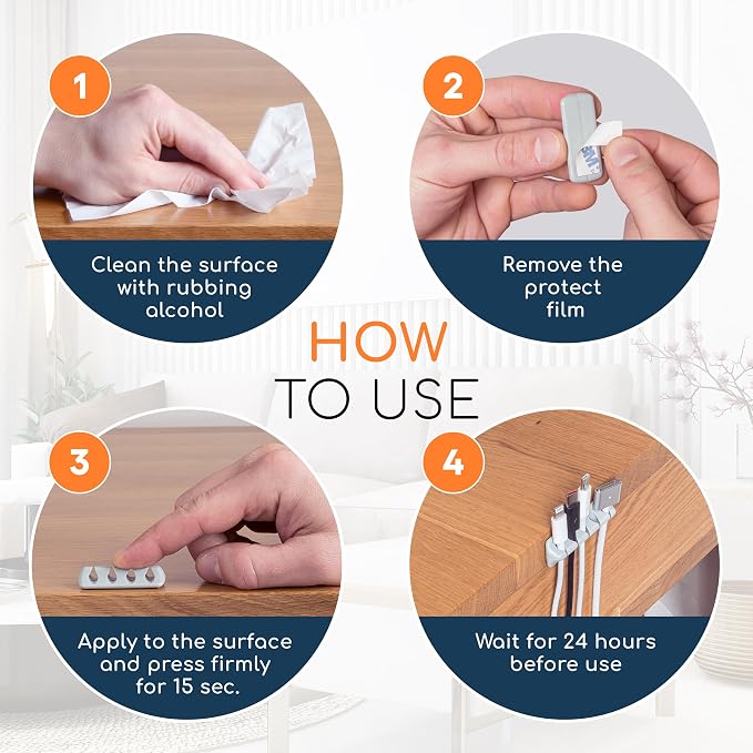 Cord Organizer for Desk, Nightstand Cable Holder, 5 Pack, Multislot, Grey | GLUIT Adhesive Charger Organizer, Cable Management for Desk Car Office Home College Dorm Room Cable Clips for Cords - Image 7