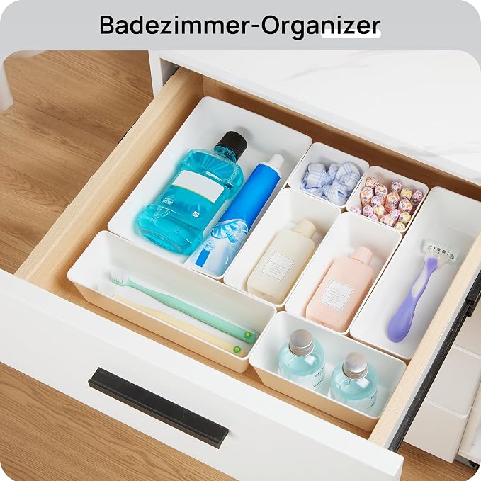 Vtopmart 25 PCS Plastic Drawer Organizers Set, 4-Size Versatile Bathroom and Vanity Drawer Organizer Trays, Storage Bins for Makeup, Bedroom, Kitchen Gadgets Utensils and Office | 4-Size Versatile Makeup Organizer, Storage Containers Small Bins for Mak... - Image 5