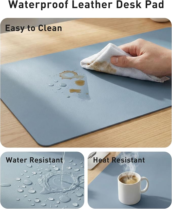 Aothia Faux Leather Desk Mat - Large Mouse Pad, Non-Slip PU Leather Blotter, Waterproof Writing Surface for Office and Home (Denim Blue, 63" x 24") - Image 7