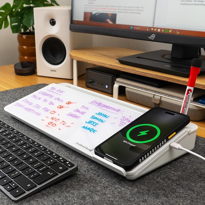 DeskBoard Buddy Desktop Whiteboard + 2 Markers (White with Wireless Charger) - Image 2