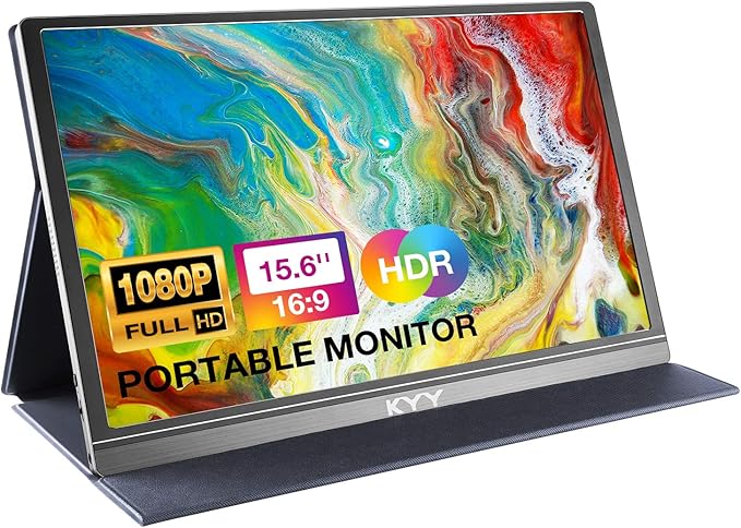 KYY Portable Monitor 15.6" 1080P Computer Monitor Screen Extender w/Cover | Portable Monitor for Laptop 1080P FHD IPS with USB-C and HDMI, Laptop Screen Extender for Travel HDR Gaming Monitor w/Speaker by KYYTechBringYourLifeMoreConvenientandBrilliant