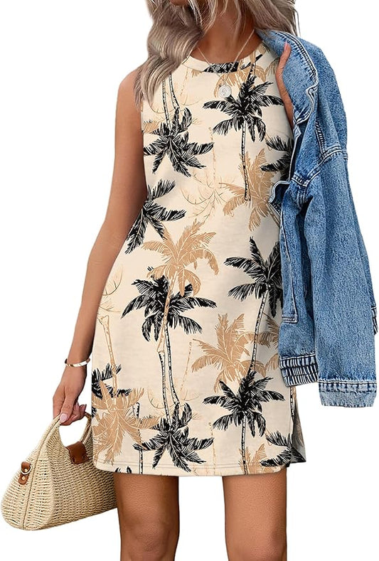 WIHOLL Casual Dresses for Women Crewneck Sleeveless Tank Dress Summer Spring Boho Vacation Clothes by WIHOLL