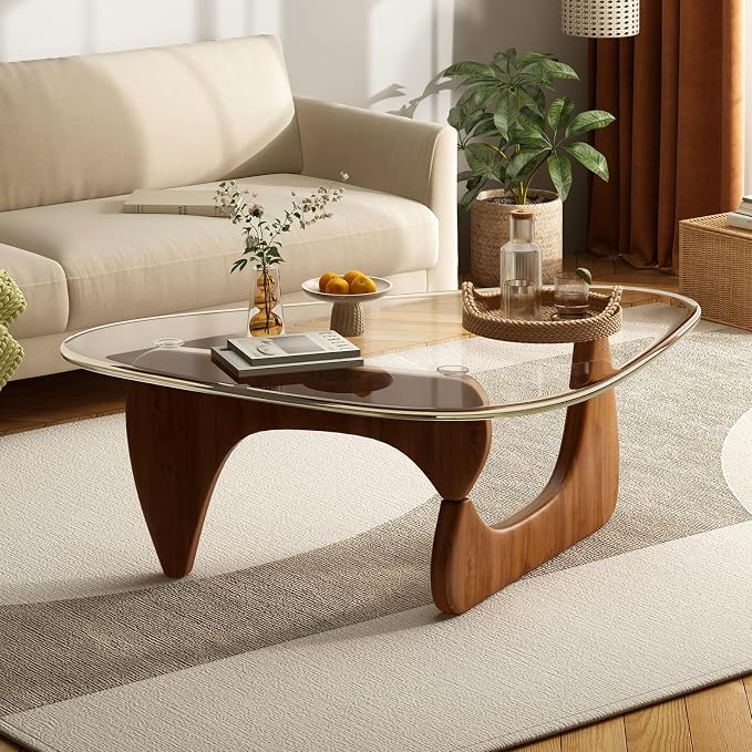 Coffee Table for Living Room Mid Century Modern Center Table with Glass Top and Wood,36 Inch, Transparent/Walnut - Image 9