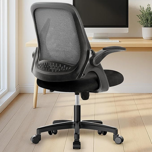 NEO CHAIR Office Desk Chair, Ergonomic Mesh with Flip-Up Armrests, Black | Lumbar Support, Height Adjustment, 360° Swivel and Rolling Base, Space-Saving Design for Home Office, Vanity or Study by NEOCHAIR