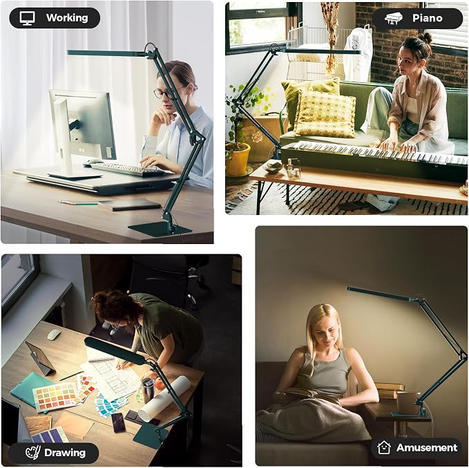 SKYLEO LED Desk Lamp with Slim Base - Adjustable Swing Arm Desk Light, Dimmable, Timer, Eye Protection, Memory Function, 1300LM, 12W, Green - Image 6