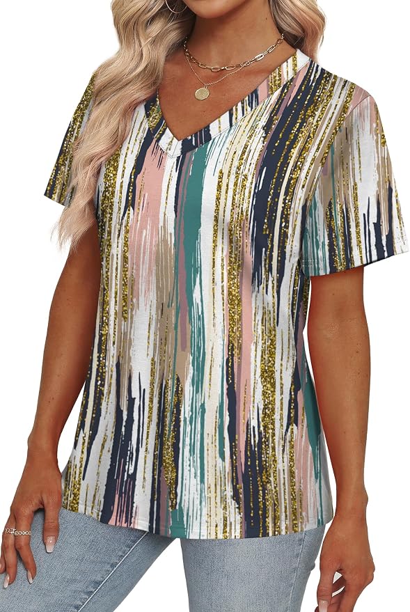 Alaroo Womens Summer Tops 2026 V Neck Short Sleeve Shirts Trendy Dressy Casual Vacation Outfits Printed - Image 3
