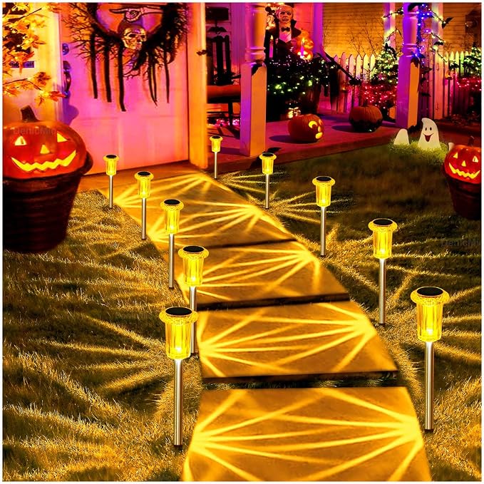 DenicMic Solar Halloween Lights Outdoor 10 Pack Fall Decorations for Home | Stake Lights for Yard Pathway Garden Walkway Driveway Patio Lawn, Auto On/Off Orange LED Autumn/Halloween Decor Waterproof - Image 9