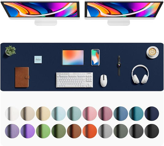 Aothia Faux Leather Desk Mat - Large Mouse Pad, Non-Slip PU Leather Blotter, Waterproof Writing Surface for Office and Home (Dark Blue, 63" x 17") by AothiaSimpleNaturalUnique