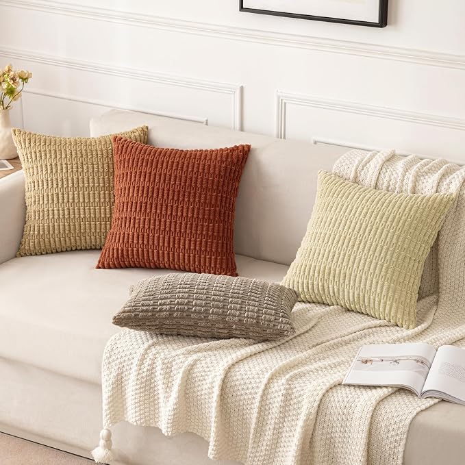 MIULEE Fall Pack of 2 Dark Rust Corduroy Decorative Euro Sham Pillow Covers 26x26 Inch Soft Boho Striped Throw Pillow Covers Modern Farmhouse Home Decor for Sofa Living Room Couch Bed - Image 2