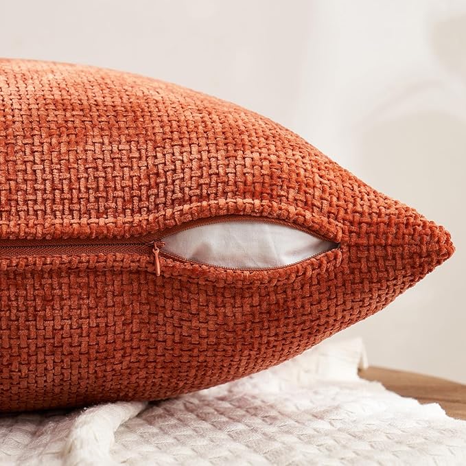 MIULEE Pack of 4 Couch Throw Pillow Covers 18x18 Inch Burnt Orange Soft Decorative Chenille Pillow Covers Farmhouse Accent Cushion Covers for Boho Fall Home Decor Sofa Bedroom Living Room - Image 3