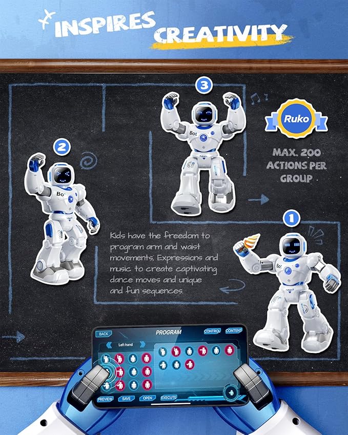 Ruko 1088 Smart Robot Toy for Kids, Large Programmable Interactive Gift | Support Remote Control & App Control & Voice Command, Birthday Gift for Boys & Girls Ages 4 5 6 7 8 9, Blue - Image 4