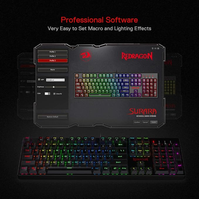Redragon K582 Wired RGB Mechanical Gaming Keyboard, 104-Key Standard Layout | 16.8M Color Immersive eSports Lighting Vibe, N-Key Rollover for Accurate Combos, 50M-Keystroke Durability, Customize Software - Image 4