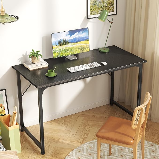 Huuger Modern Simple Office Desk, 40 Inch Gaming Desk with Storage, Black Metal Frame, Large Legroom - Image 2