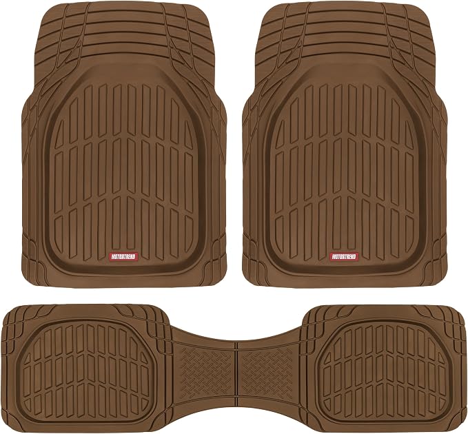 Motor Trend FlexTough Deep Dish All-Weather Floor Mats, Waterproof Trim-To Fit Mats for Cars, Trucks, SUVs - Universal Automotive Floor Liners, Car Accessories, Brown by MotorTrend