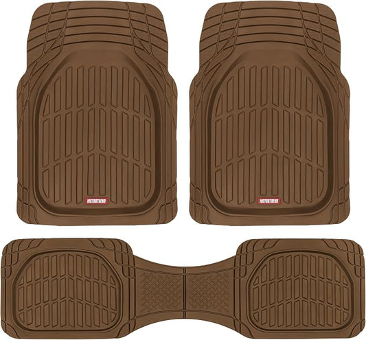 Motor Trend FlexTough Deep Dish All-Weather Floor Mats, Waterproof Trim-To Fit Mats for Cars, Trucks, SUVs - Universal Automotive Floor Liners, Car Accessories, Brown by MotorTrend