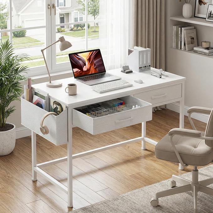 DLisiting White Desk with Storage Drawers - 39 Inch Small Computer Desk with Drawers for Bedroom Home Office, Study Writing Vanity Table Without Mirror for Girls Small Spaces - Image 8