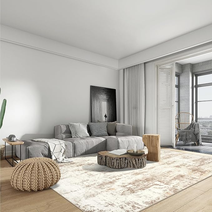 6x9 Area Rugs Washable Rug: Large Modern Abstract Living Room Rug Soft Anti-Skid Thin Carpet Indoor Floor Non-Shedding Carpets for Bedroom Dining Room Farmhouse Nursery Home Office Beige Grey - Image 3