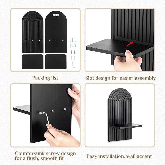 Black Wall Candle Holder: Wood Arch Candle Sconces Set of 2 | Modern Minimalist Shelf, with A Location Board Slot, for Plants Pillars, for Hallway Fireplace Bedroom - Image 5