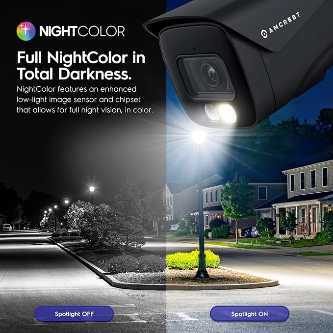 Amcrest UltraHD 4K (8MP) IP PoE AI Camera, FOV 129°, 49ft Color Nightvision, Security Outdoor Bullet Camera, Human & Vehicle Detection, Active Deterrent, 4K @15fps, IP8M-2796EB-AI (Black) - Image 5