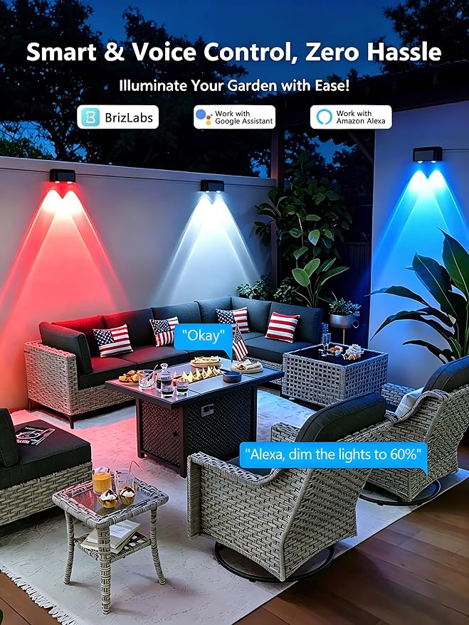 BrizLabs Smart Deck Lights RGBCW, 6 Lamps Fence Lights APP/Voice Control | Color Changing; Work with Alexa & Google Assistant; Smart Timers; Tunable White; Outdoor Waterproof for Halloween Christmas - Image 2