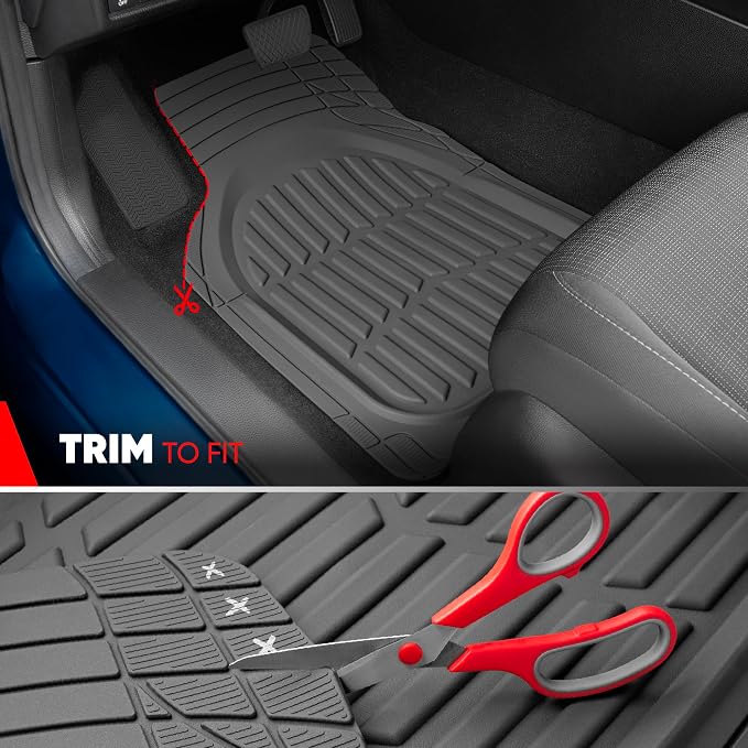 Motor Trend FlexTough LITE Rubber Car Mats Full Set - All Weather Floor Mats for Trucks, Cars & SUVs - Automotive Waterproof Gray Car Floor Mats for Cars Interior Accessories Universal Trim-to-Fit - Image 4