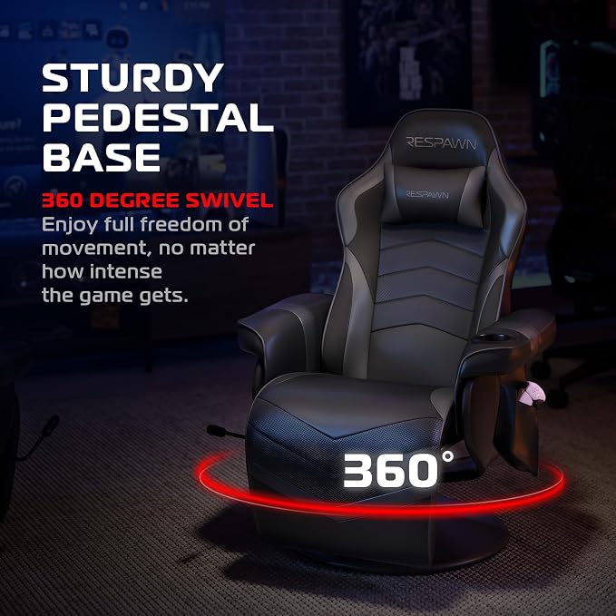 Respawn 900 Gaming Recliner Chair with Footrest, Cup Holder and Swivel | Ergonomic gaming recliner with footrest, cup holder, lumbar support, 135° recline & 360° swivel for console gaming - Image 6