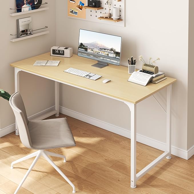 Huuger Computer Desk, 48 Inch Office Desk, Gaming Desk with Storage, Writing Desk Work Desk for Home Office, Study, Modern Simple Desk, Large Legroom, Metal Frame, Maple - Image 5