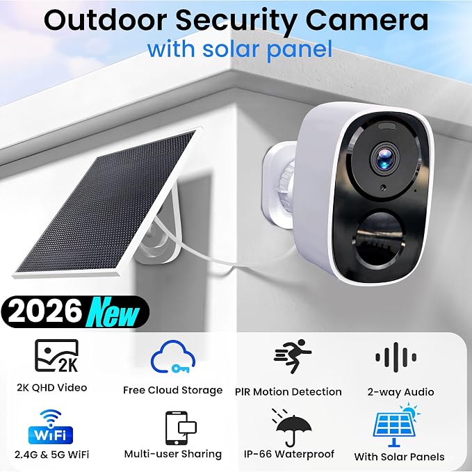 HITELLARCAM 2026 Upgraded 2K Security Cameras Wireless Outdoor with Solar Panels, Free Cloud Storage, AI Motion Detection Spotlight Siren Alarm Outdoor Camera Wireless, 2-Way Talk, IP66 Waterproof - Image 2