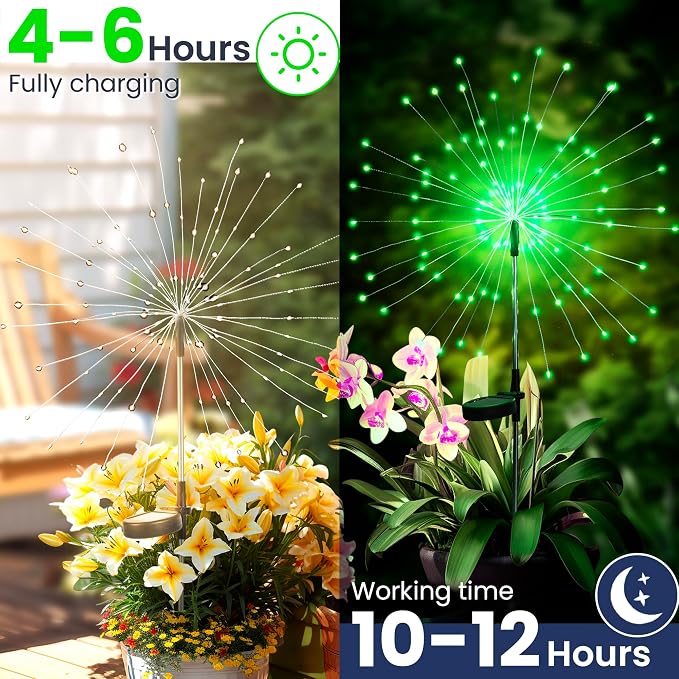 GIGALUMI Garden Outdoor Decor Lights 120LED 4Pack, Solar Garden Lights for Yard Outside Fairy Decorative,Solar Powered for Yard Pathway Flowerbed Planter Balcony Patio Decor（Green） - Image 2