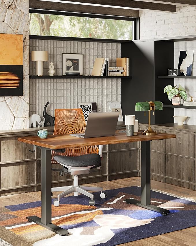 TIQLAB Electric Standing Desk, Adjustable Height Stand up Desk, 63 * 24 Inches Sit Stand Home Office Table with Splice Board, Black Walnut - Image 2