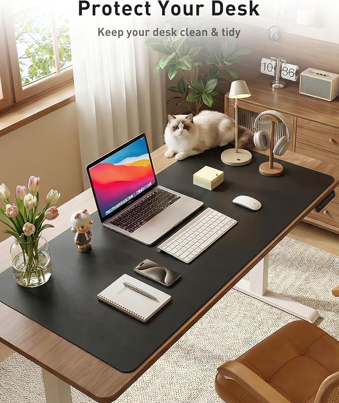 Aothia Faux Leather Desk Mat - Large Mouse Pad, Non-Slip PU Leather Blotter, Waterproof Writing Surface for Office and Home (Black, 63" x 17") - Image 3