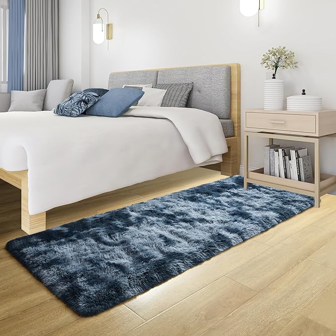 Tepook Soft Runner Rugs for Bedroom Living Room, Fluffy Plush Rug 2x6 for Kids Girls Room, Shag Furry Area Rug Non Slip Carpet for Nursery Children Dorm Home Decor, Tie-dye Dark Blue - Image 6