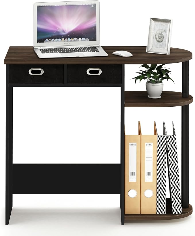 Furinno GO GREEN Desk, 31.5" Wide Gaming Desk with 2 Side Shelves and Storage Bins, Computer Desk, Office Desk for Home Office, Study Room, Dorm, Bedroom, Columbia Walnut - Image 4