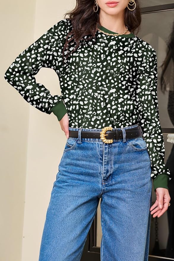 EVALESS Womens Crewneck Long Sleeve Tops Casual Polka Dots Tops Fall 2026 Tshirts Shirts - Image 5
