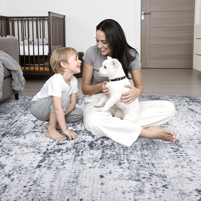 Washable Area Rug 3x10 Entryway Rug: Washable Modern Abstract Soft Thin Rug Indoor Floor No Slip Stain Resistant Carpet for Bedroom Dining Room Farmhouse Nursery Home Office - Grey - Image 8