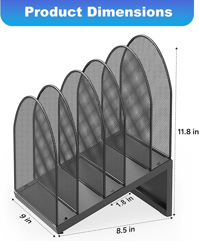 gianotter Desktop File Organizer with 5 Compartments | Desk Organizer Paper Organizer for Desk Workspace Organizers for Office Supplies (Black, Inclined Style) - Image 4