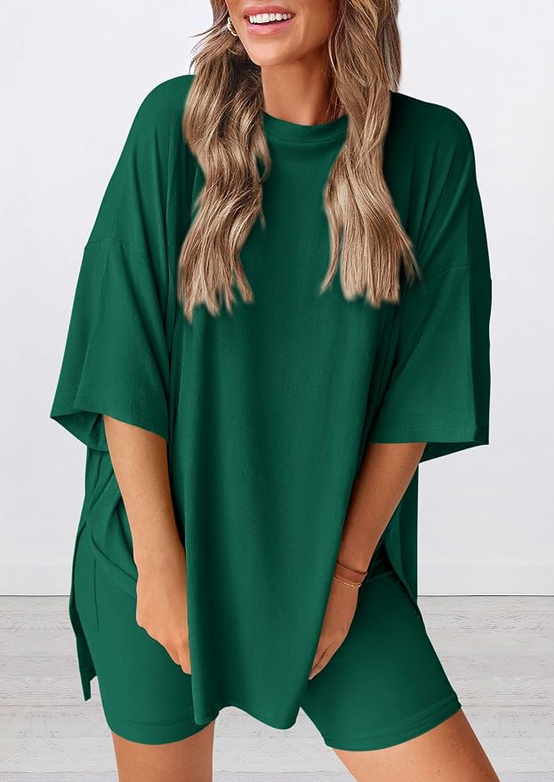 PRETTYGARDEN Women 2 Piece Lounge Set 2026 Summer Casual Oversized Shirts Biker Shorts Matching Airport Travel Outfit Clothes - Image 3