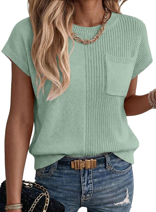 Dokotoo Summer Knit Tops for Women Sleeveless Crewneck T Shirts Casual Lightweight Sweater Blouses Shirts by Dokotoo