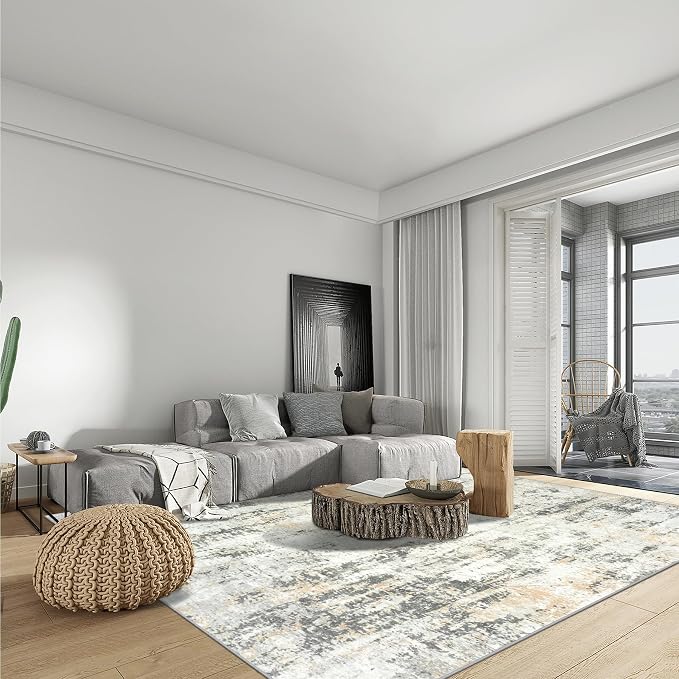 6x9 Area Rugs Washable Rug: Large Modern Abstract Living Room Rug Soft Anti-Skid Thin Carpet Indoor Floor Non-Shedding Carpets for Bedroom Dining Room Farmhouse Nursery Home Office Grey Brown - Image 4