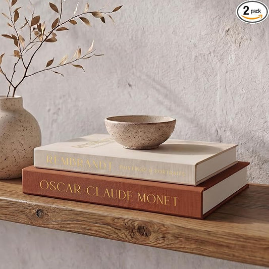 Beautiful Decorative Books - Set of 2 Linen Boxes Enhance Your Coffee Table, Bookshelf or Mantel Decor - Aesthetic Fake/Faux Books for Modern Home Decoration, Photo Storage and as a Keepsake Box by ZICOTO