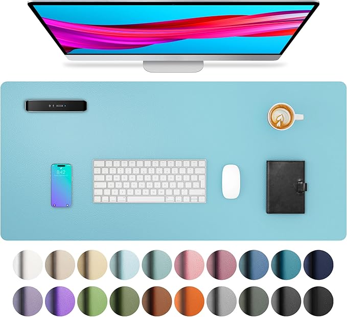 Aothia Large PU Leather Desk Pad Protector – Non-Slip Mouse Pad & Writing Mat for Office/Home, Waterproof, Easy to Clean(23.6" x 13.7", Blue Topaz) by AothiaSimpleNaturalUnique