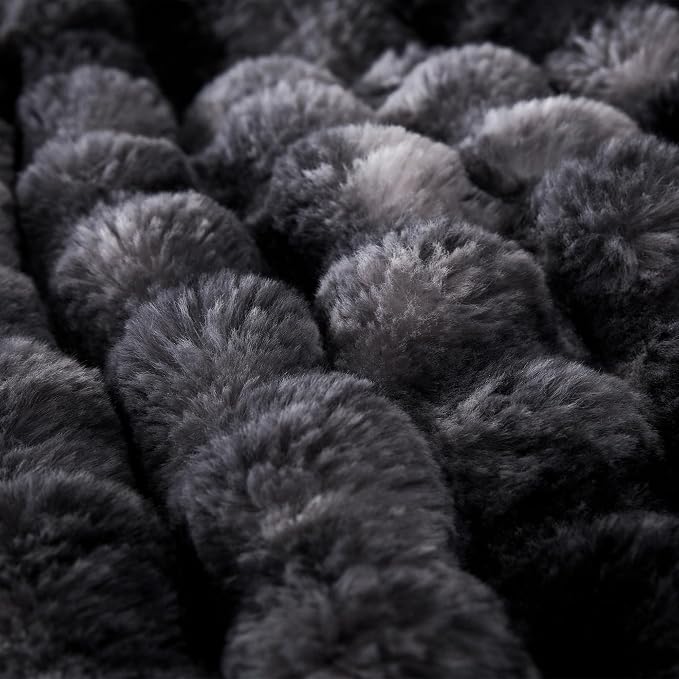 COOVA Faux Fur Throw Blanket for Couch, Cozy Soft and Fuzzy Plush Rabbit Fur Bubble Blanket for Sofa Bedroom Living Room, 60x80 Inches Tie Dye Black - Image 5
