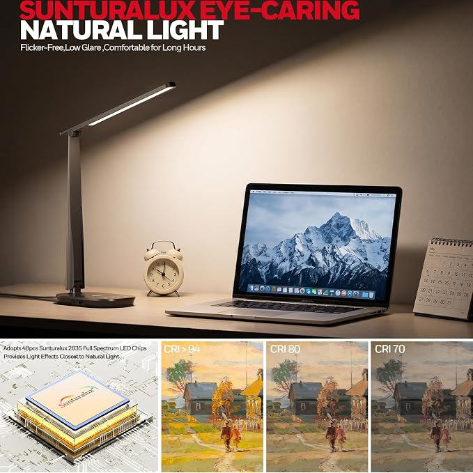 Honeywell LED Desk Lamp for Home Office, Eye-Caring Dimmable Reading Light with 4 Color Modes, Touch Control, USB-A & USB-C Charging Ports, Adjustable Head, Timer for Bedroom & Small Desks - Image 4