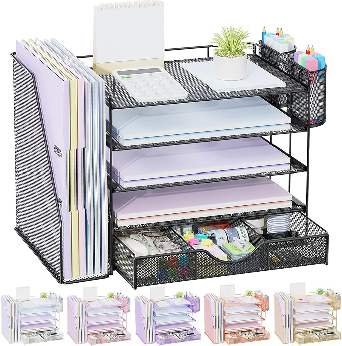 gianotter 5-Tier Desk Organizer with Drawers and File Holders | Letter Trays and Pen Holders - Workspace Accessories for Office Supplies (Black) by gianotter